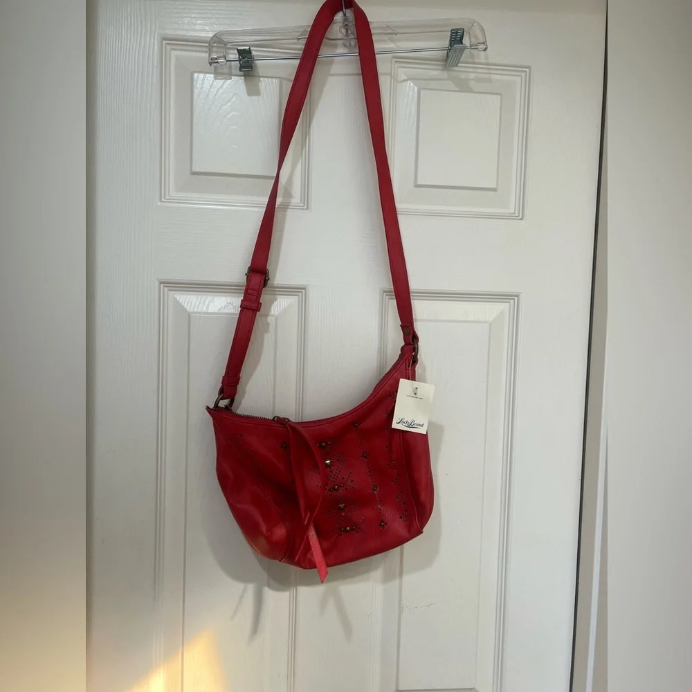 NEW LUCKY BRAND Newport‎ Red Studded Vegan Leather Small Cross-body hobo bag